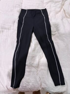 Fabletics Black Leggings with Gray Contrast Stitching